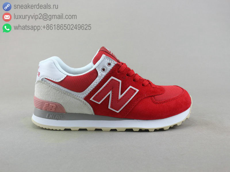 NEW BALANCE WL574 RED GREY RED LEATHER WOMEN RUNNING SHOES